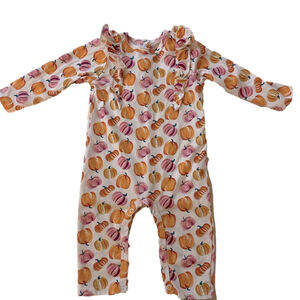 Chick Pea 6-9 months orange pink pumpkins long pants romper ruffle detail